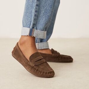 Mango suede soft loafers in chestnut